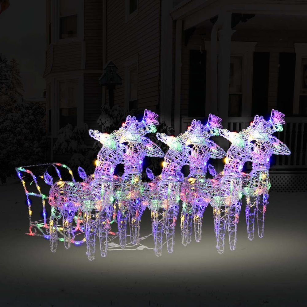 Reindeers & Sleigh Christmas Decoration 160 LEDs 130 cm Acrylic - anydaydirect