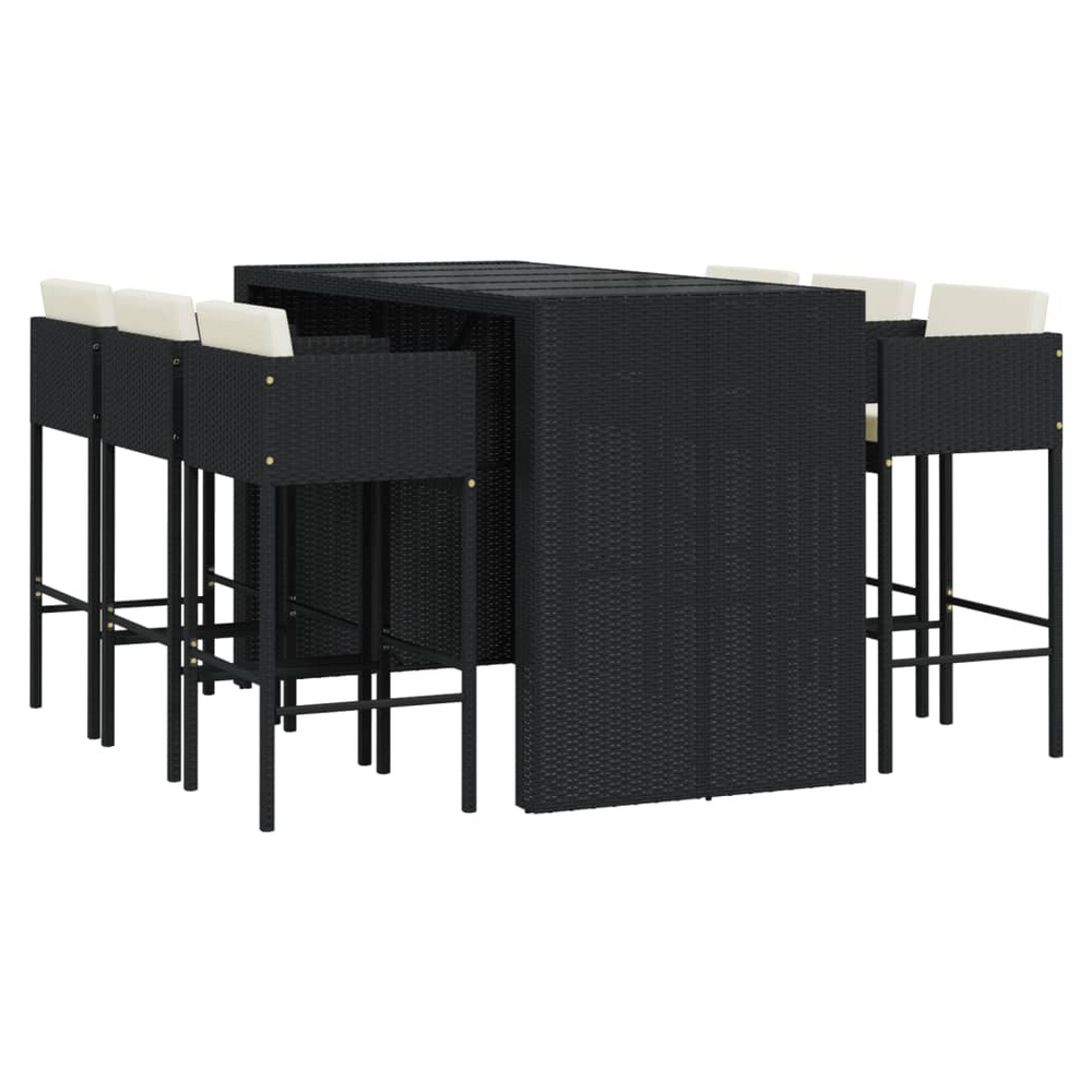 vidaXL 7 Piece Garden Bar Set with Cushions Black Poly Rattan - anydaydirect