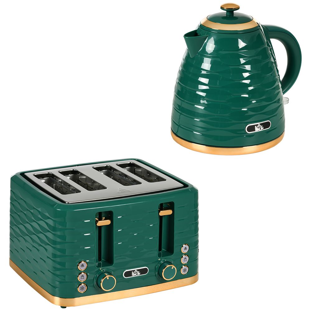 HOMCOM Kettle and Toaster Set 1.7L Rapid Boil Kettle & 4 Slice Toaster Green - anydaydirect