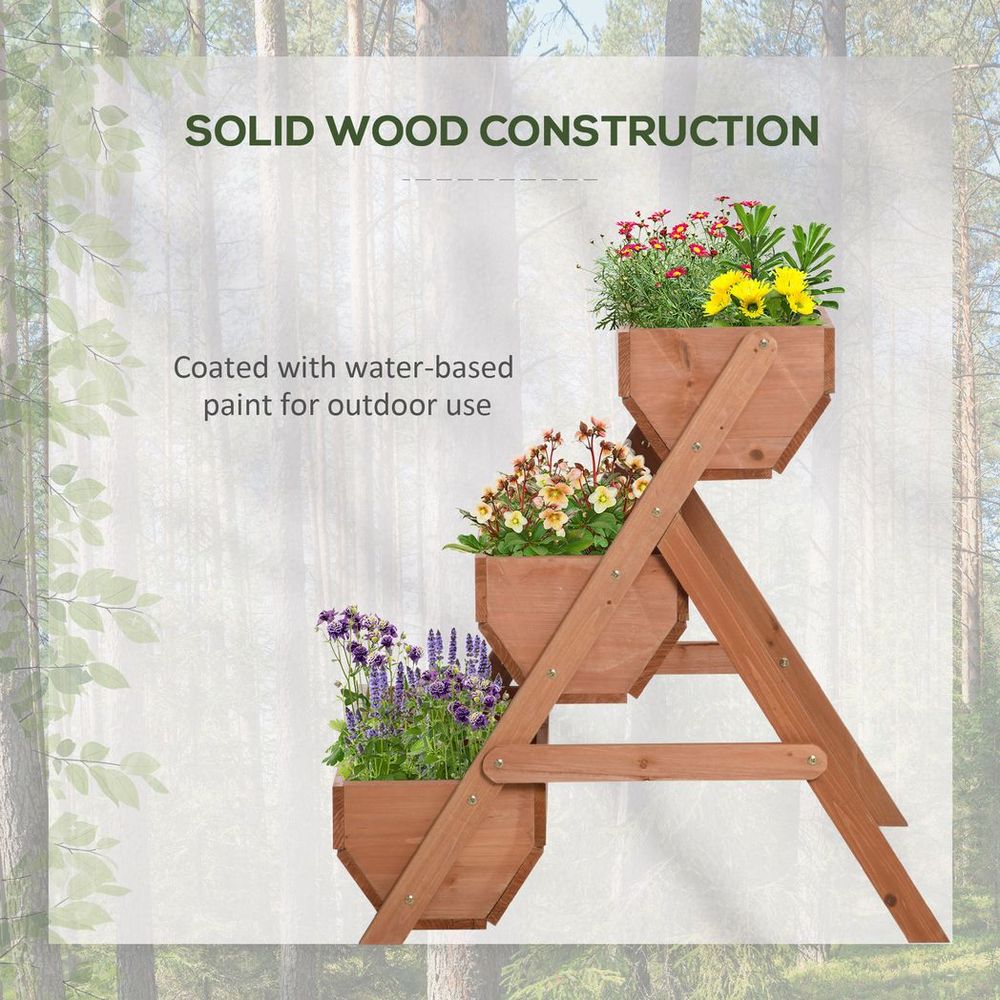 Outsunny 3 Tier Raised Garden Bed Wooden Elevated Planter Box Kit, Brown - anydaydirect