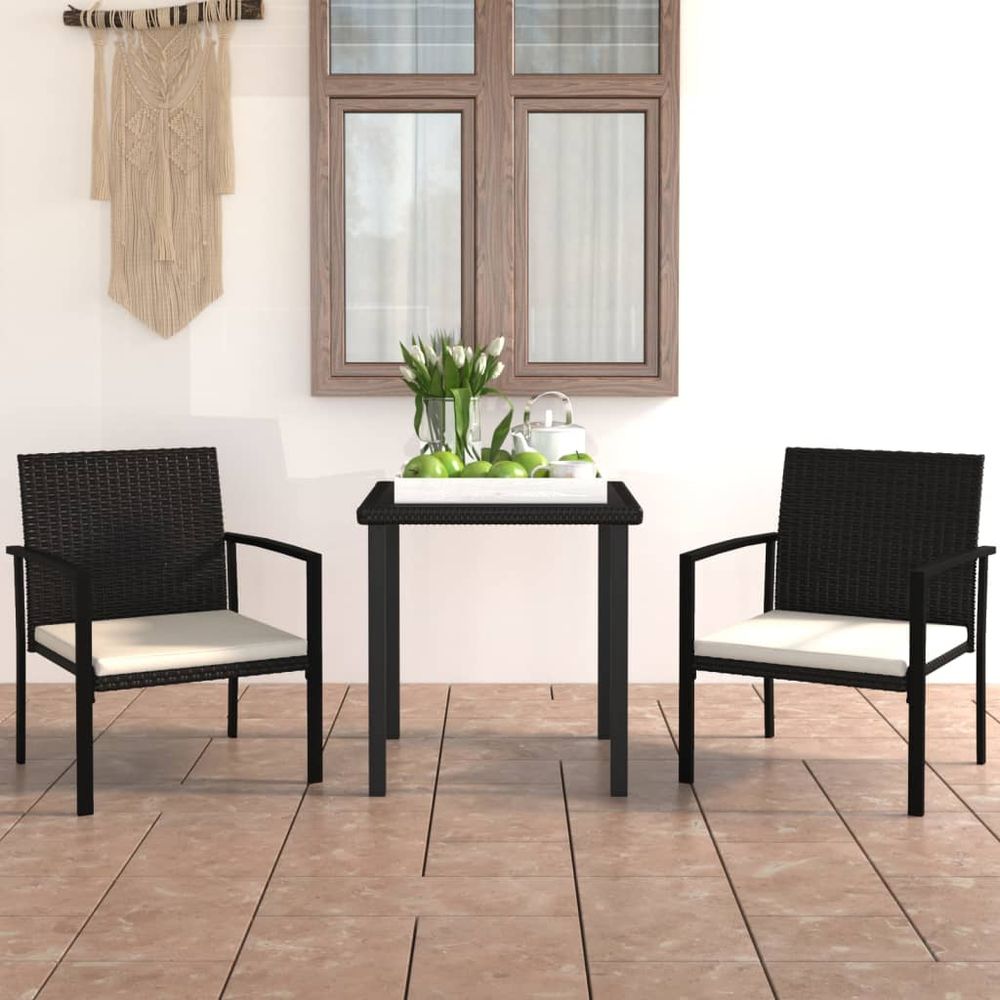 3 Piece Outdoor Dining Set Poly Rattan Black - anydaydirect