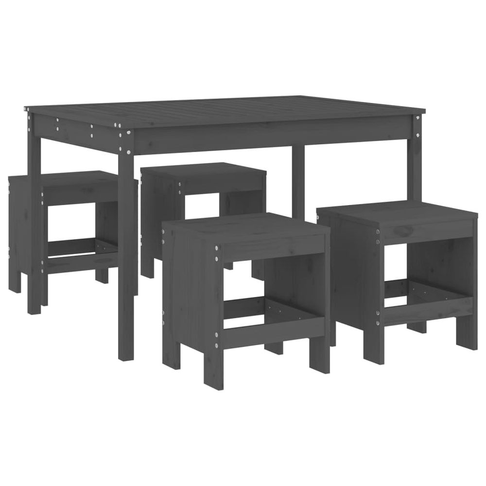 vidaXL 5 Piece Garden Dining Set Grey Solid Wood Pine - anydaydirect