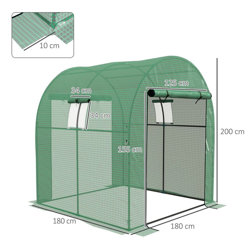 Outsunny 1.8 x 1.8 x 2m Polytunnel Greenhouse with Doors and Mesh Windows - anydaydirect