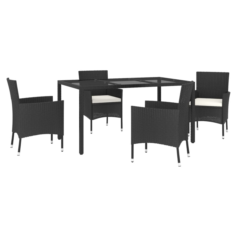 vidaXL 5 Piece Garden Dining Set with Cushions Black Poly Rattan - anydaydirect