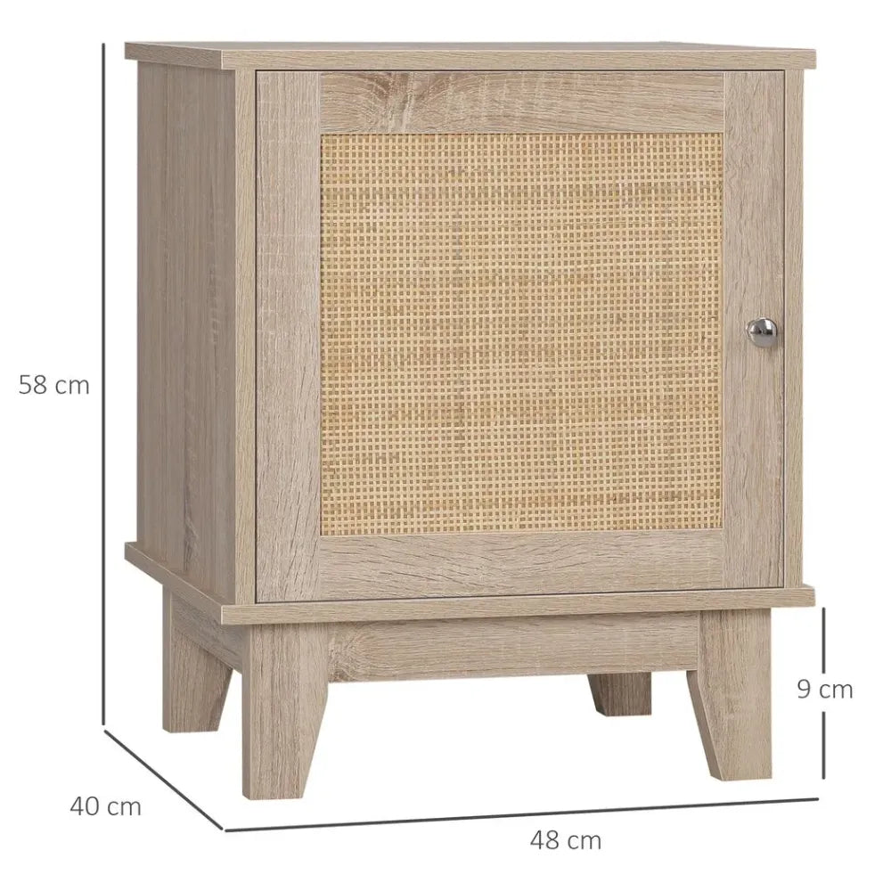 Nightstand, Bedside Table with Storage Cupboard, End Table with Rattan Element - anydaydirect