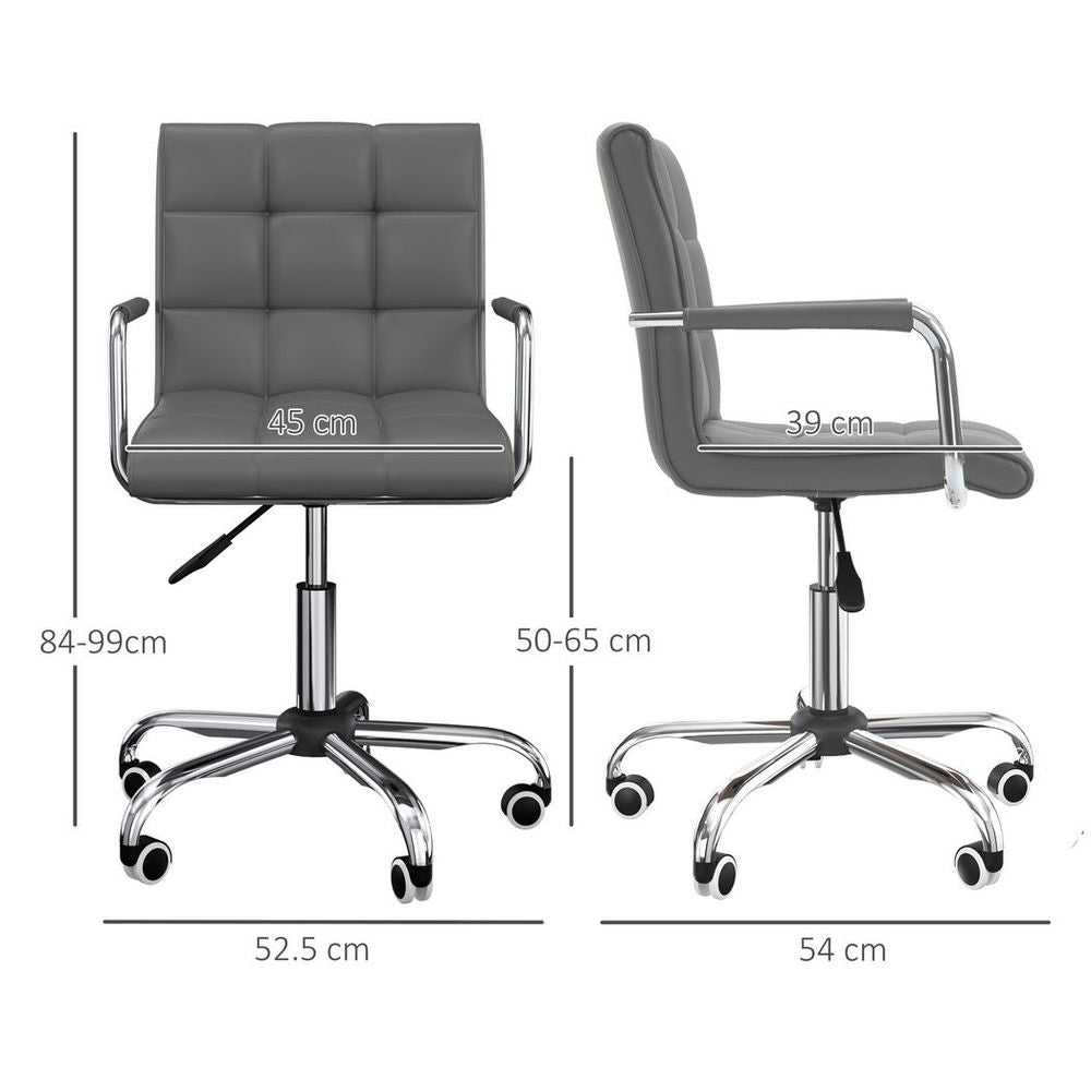 Mid Back PU Leather Home Office Chair Swivel Desk Chair with Arm, Wheel, Grey - anydaydirect