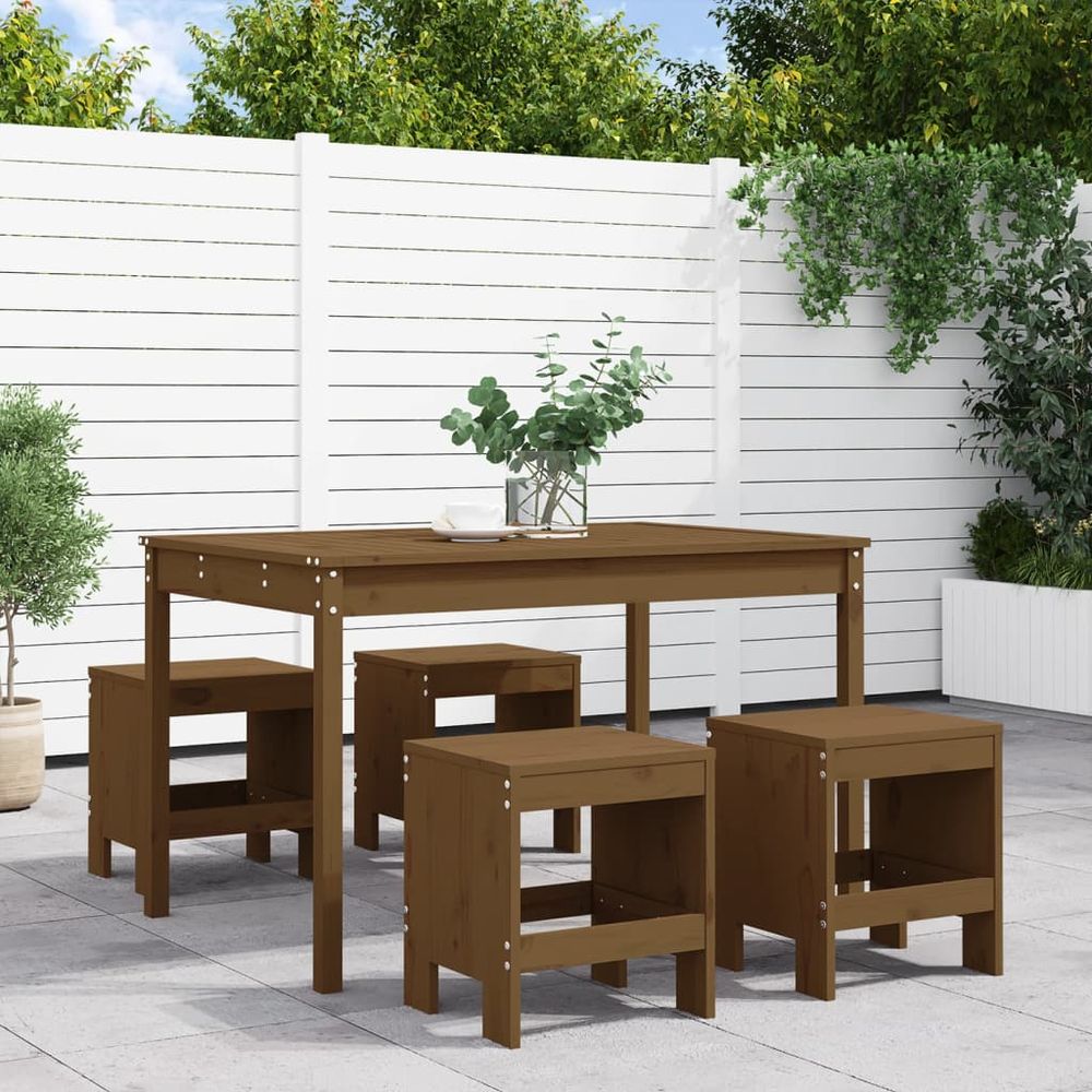 vidaXL 5 Piece Garden Dining Set Honey Brown Solid Wood Pine - anydaydirect