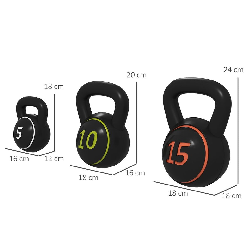 SPORTNOW Set of Three Kettlebell Weights with Storage Tray, 2.2kg, 4.5kg, 6.8kg - anydaydirect