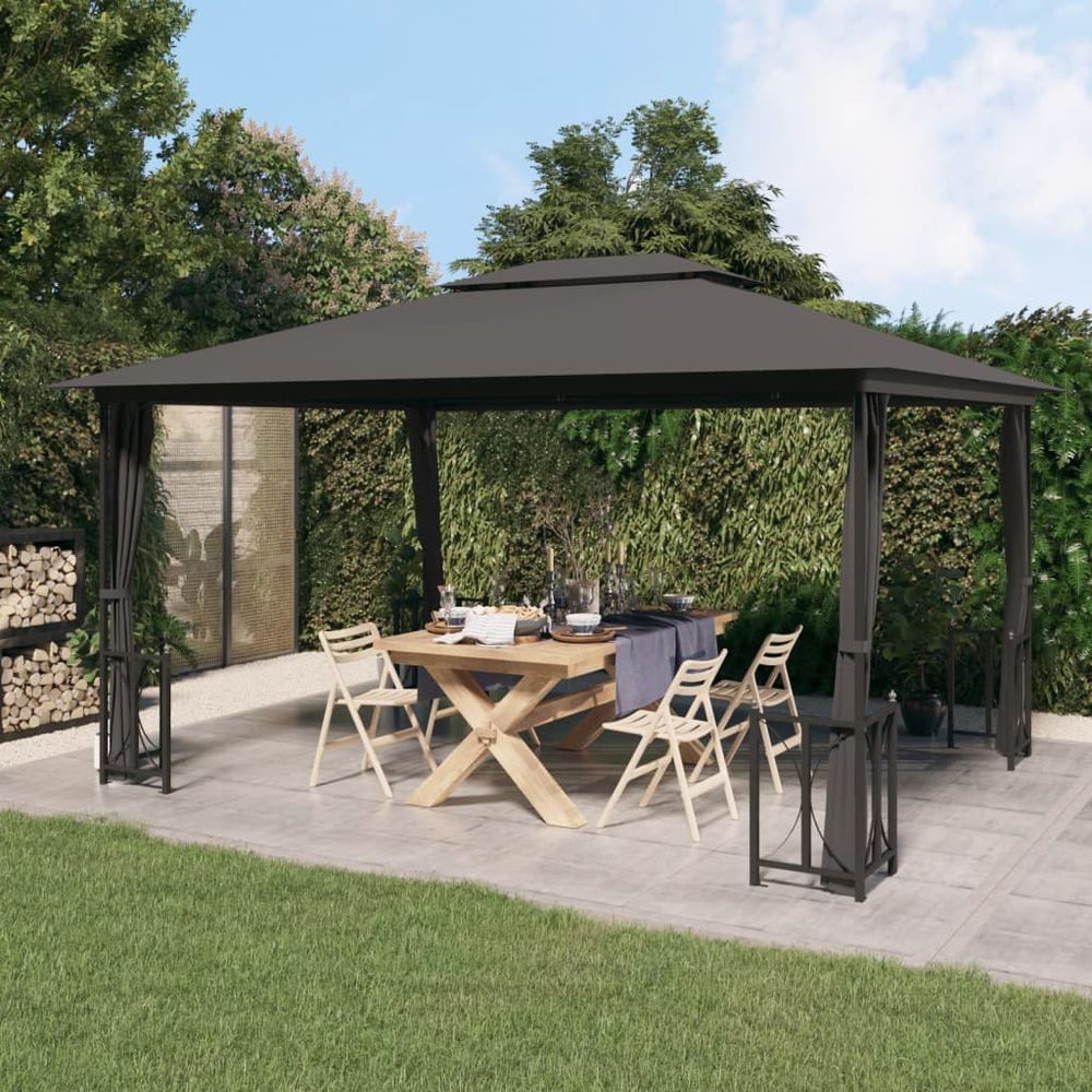 Gazebo with Sidewalls&Double Roofs 3x3 m Cream - anydaydirect