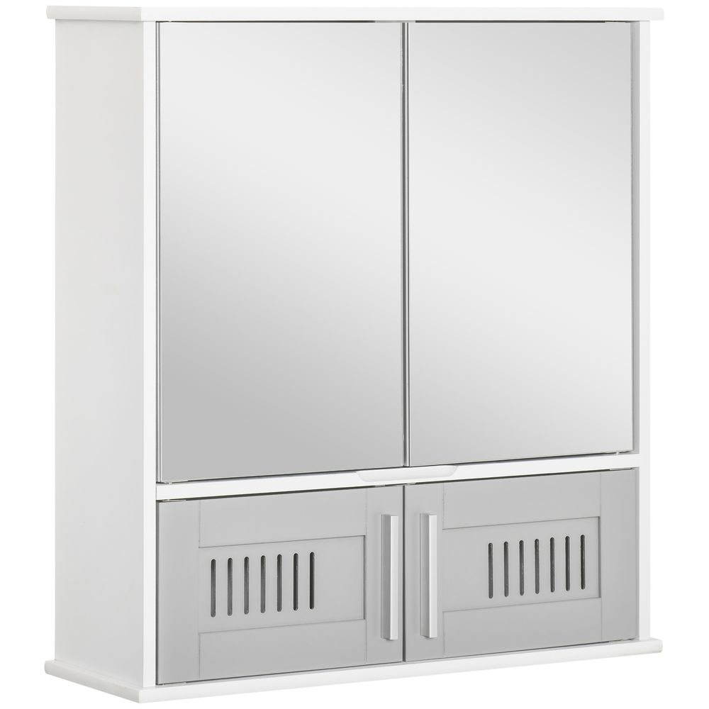 Bathroom Mirror Cabinet, Wall Mounted Storage Cupboard with Double Doors Grey - anydaydirect