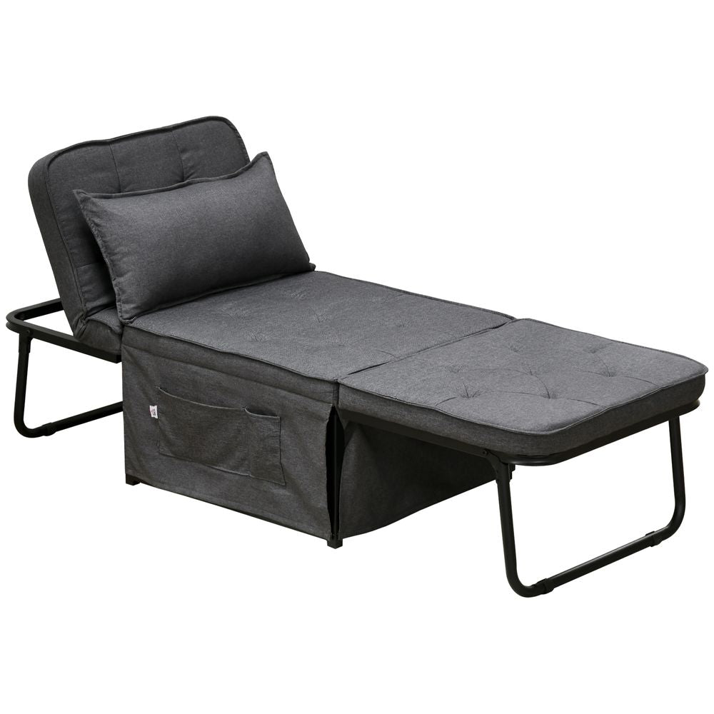 HOMCOM Folding Sleeper Chair Bed with Pillow and Side Pockets, Charcoal Grey - anydaydirect