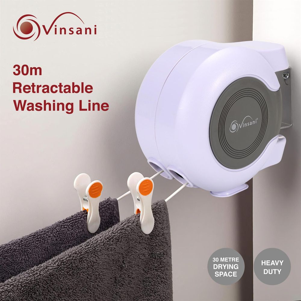 Retractable Washing Line with Twin Cable - 30m of Drying Space White - anydaydirect