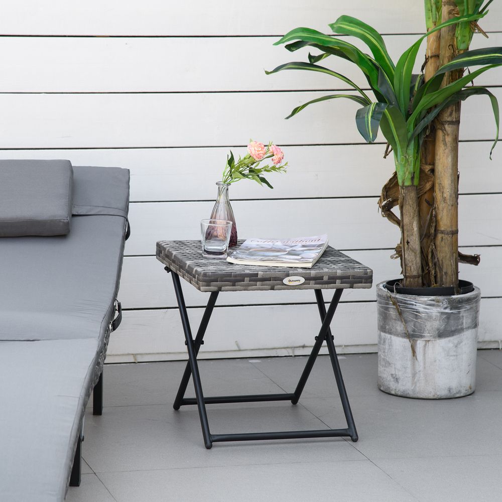 Folding Square Rattan Coffee Table Bistro Balcony Garden Steel  Outsunny - anydaydirect