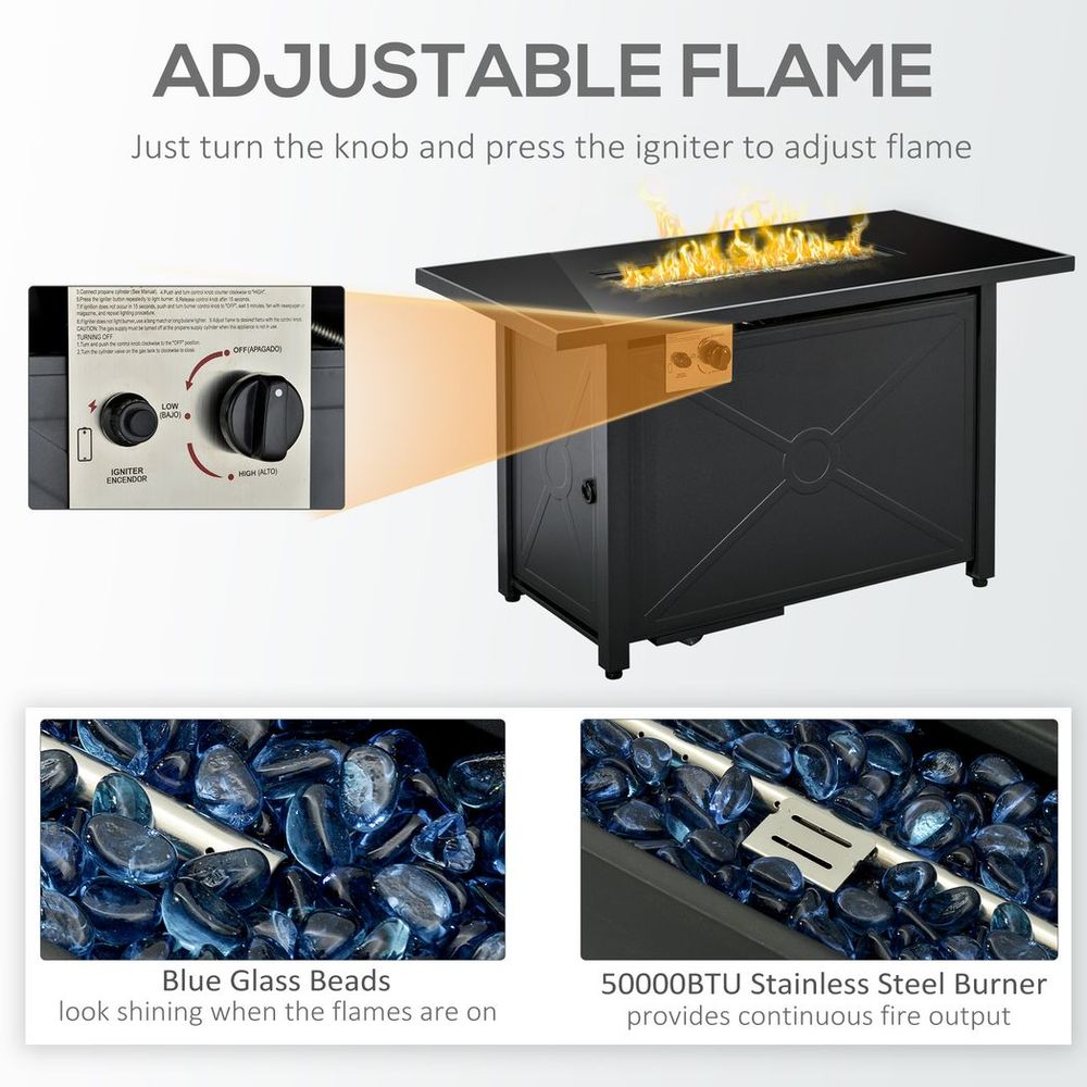 Outdoor Propane Gas Fire Pit Table w/ Rain Cover, 50000 BTU, Black - anydaydirect