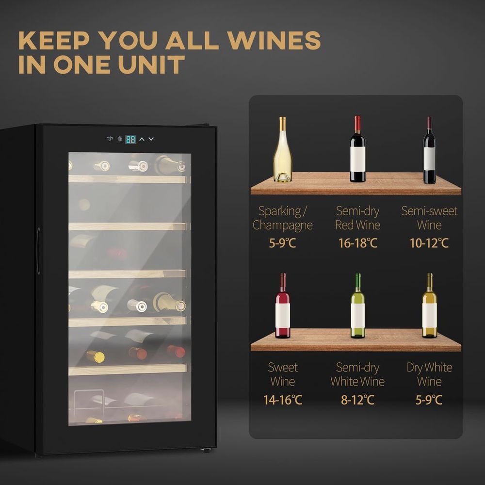 24 Bottles Wine Fridge with Glass Door Digital Touch Screen Control LED Light - anydaydirect