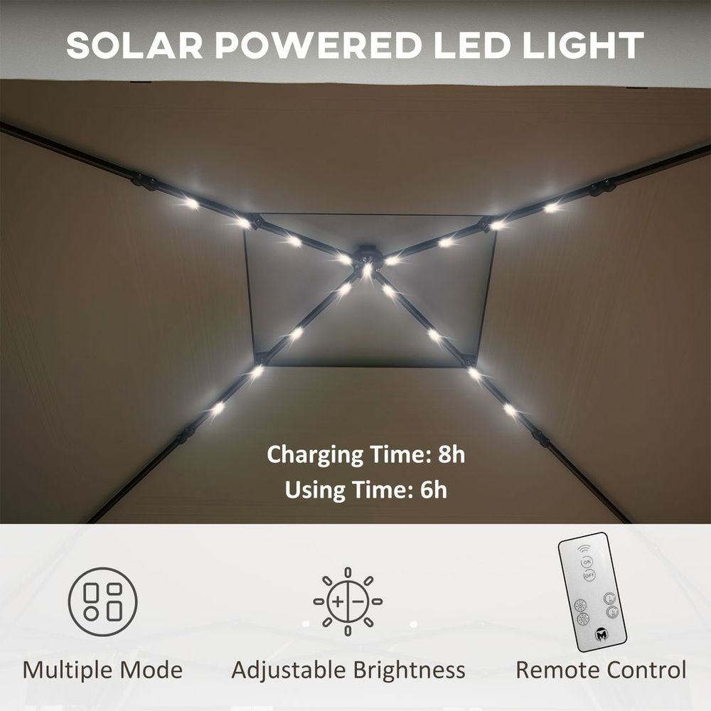 Outsunny 3x3(m) Pop Up Gazebo w/ Solar-Powered LED Lights Curtain Netting Grey - anydaydirect