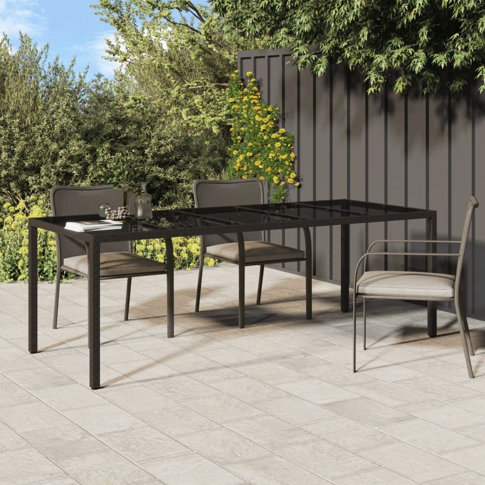Garden Table Brown 250x100x75 cm Tempered Glass and Poly Rattan - anydaydirect