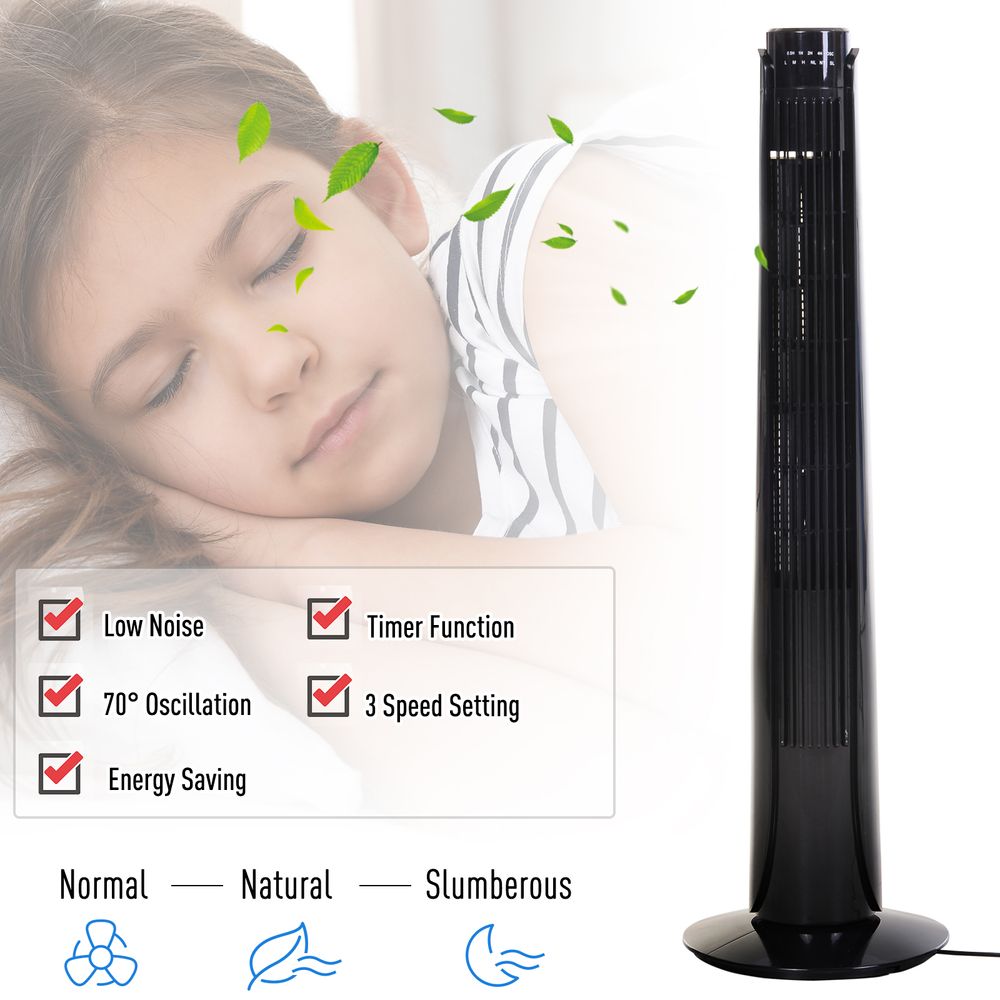 ABS 3-Speed Oscillating Tower Fan w/ Remote Black - anydaydirect