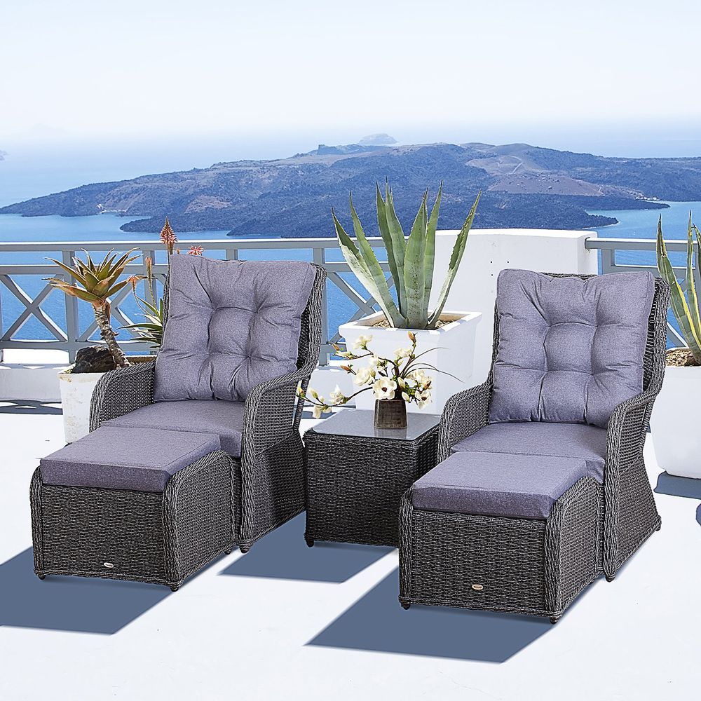 Deluxe 2-Seater Rattan Armchair & Table Set Grey - anydaydirect