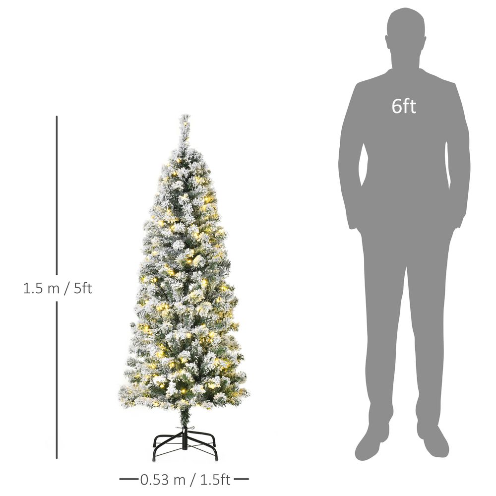 5 Feet Prelit Artificial Snow Flocked Christmas Tree Warm LED Light Green White - anydaydirect