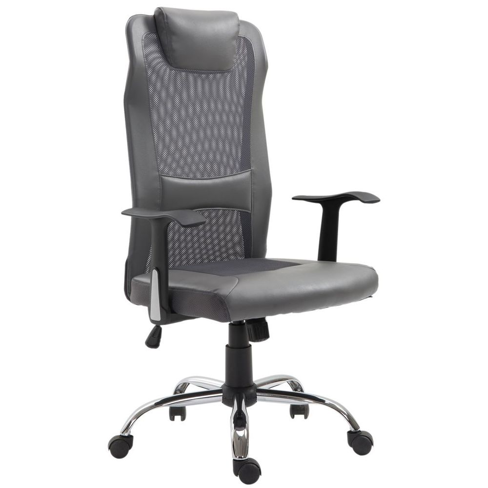 High Back Mesh Office Chair Swivel Chair w/ Headrest Armrests Grey - anydaydirect