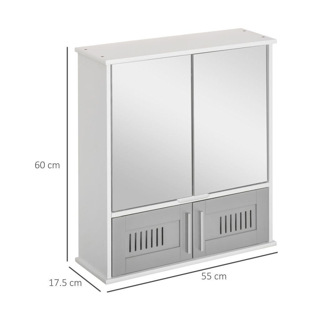 Bathroom Mirror Cabinet, Wall Mounted Storage Cupboard with Double Doors Grey - anydaydirect