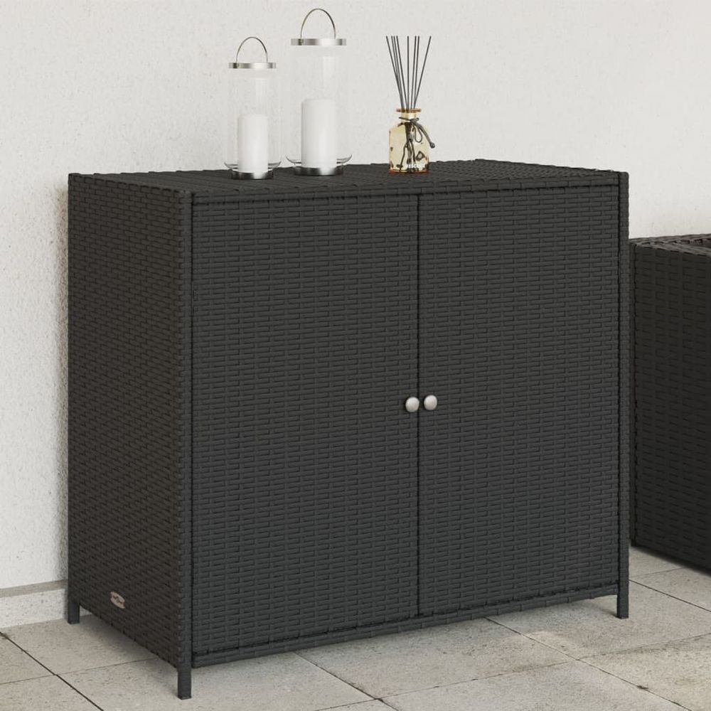 vidaXL Garden Storage Cabinet Black 83x45x76 cm Poly Rattan - anydaydirect