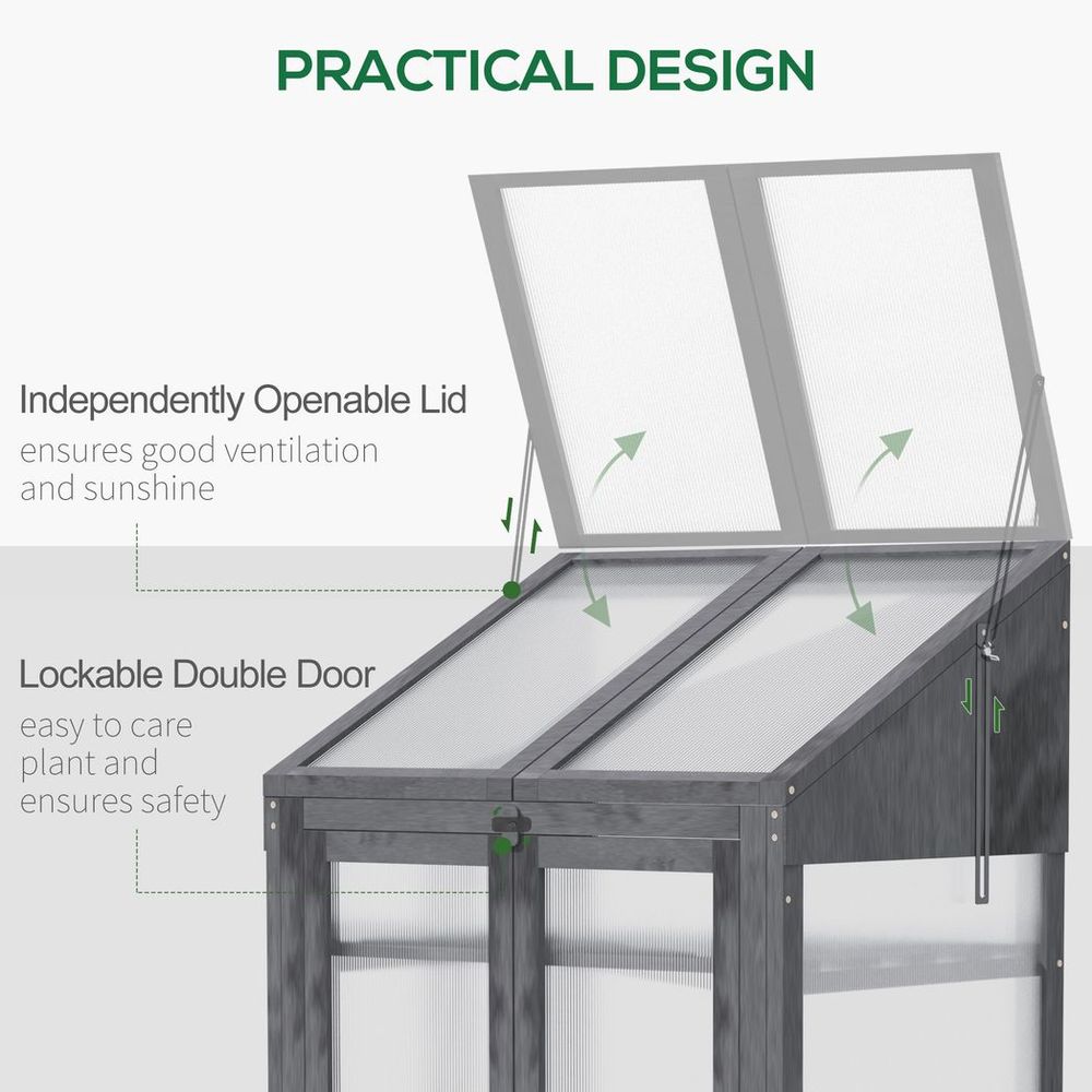 Wooden Greenhouse Cold Frame Grow House w/ Double Door for Flower Grey - anydaydirect