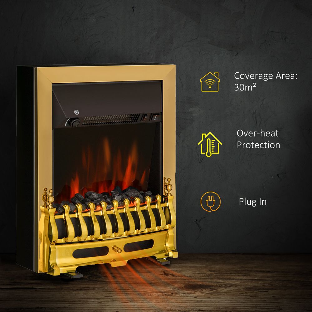 LED Flame Electric Fire Place 2000W Coal Burning Effect Heat-Golden - anydaydirect