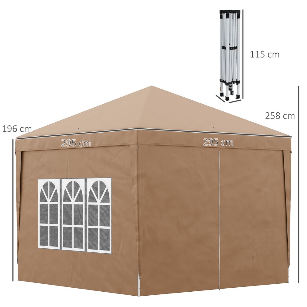 Outsunny 3x3 m Pop Up Gazebo Party Tent Canopy Marquee with Storage Bag Coffee - anydaydirect