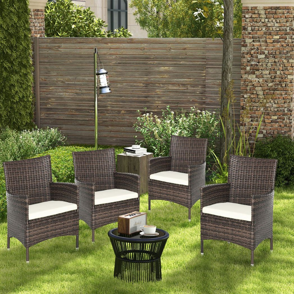 Outsunny 4 PC Outdoor Rattan Armchair Wicker Dining Chair Set for Garden Brown - anydaydirect