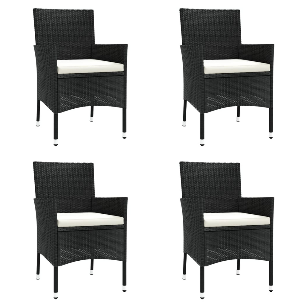 vidaXL 5 Piece Garden Dining Set with Cushions Black Poly Rattan - anydaydirect