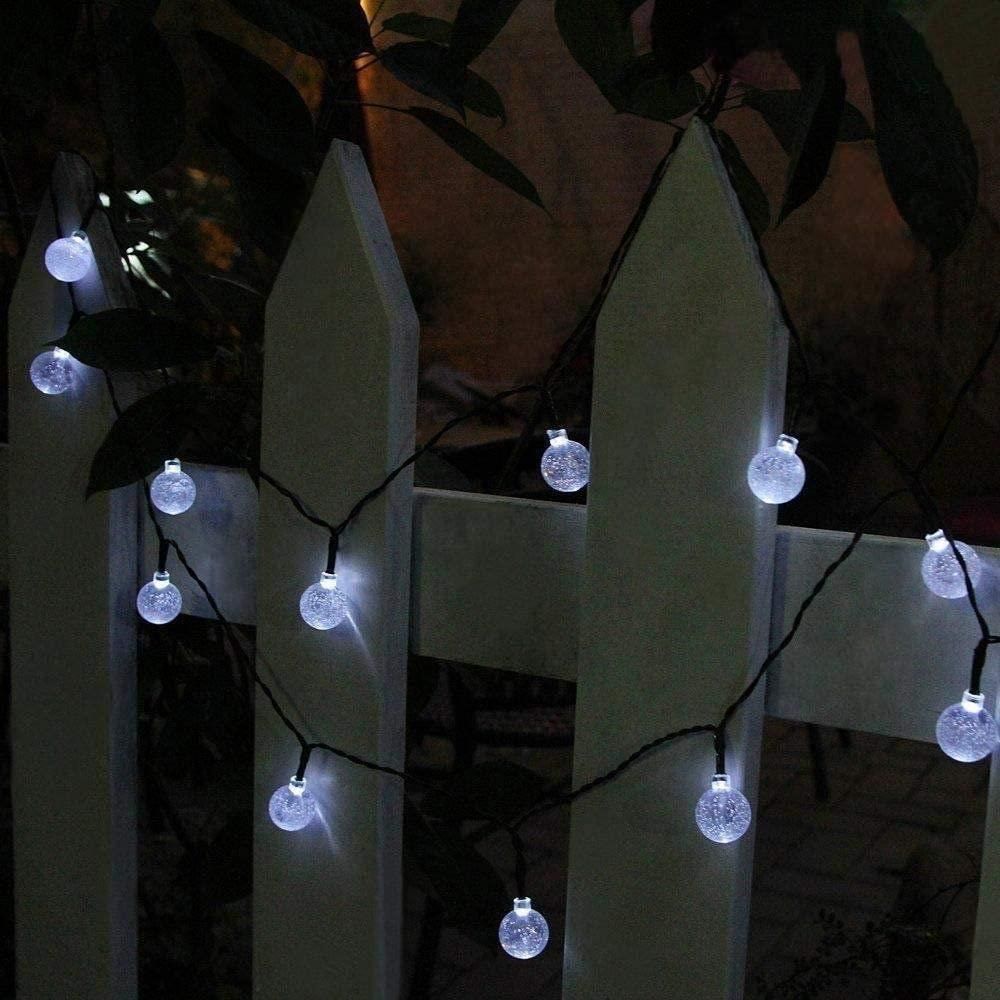 Planet Solar 30 White Crystal Retro Ball Solar Powered String Lights 6m - anydaydirect