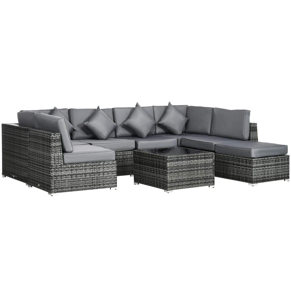 Outsunny 8 Pieces Patio Rattan Sofa Set Garden Furniture Set for Outdoor Grey - anydaydirect