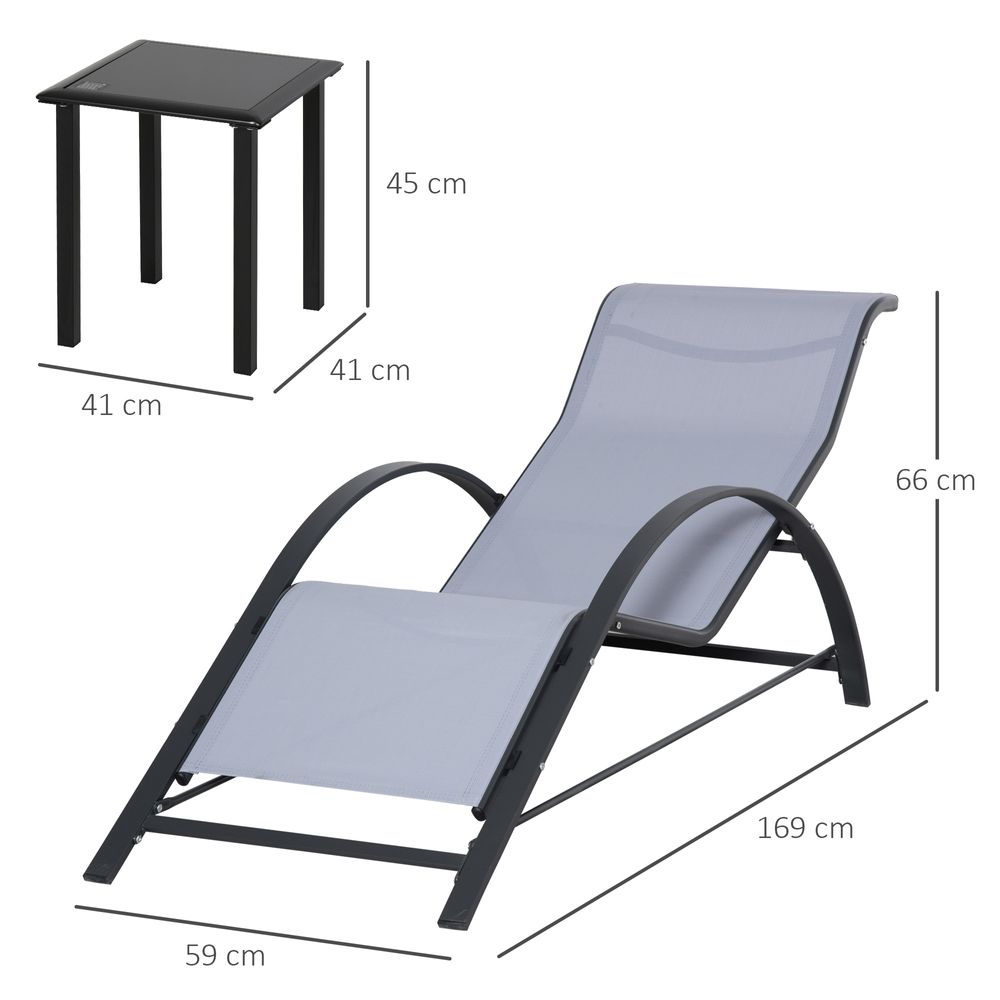 3Pc Garden Recliner Sunbathing Chair with Table, Light Grey - anydaydirect