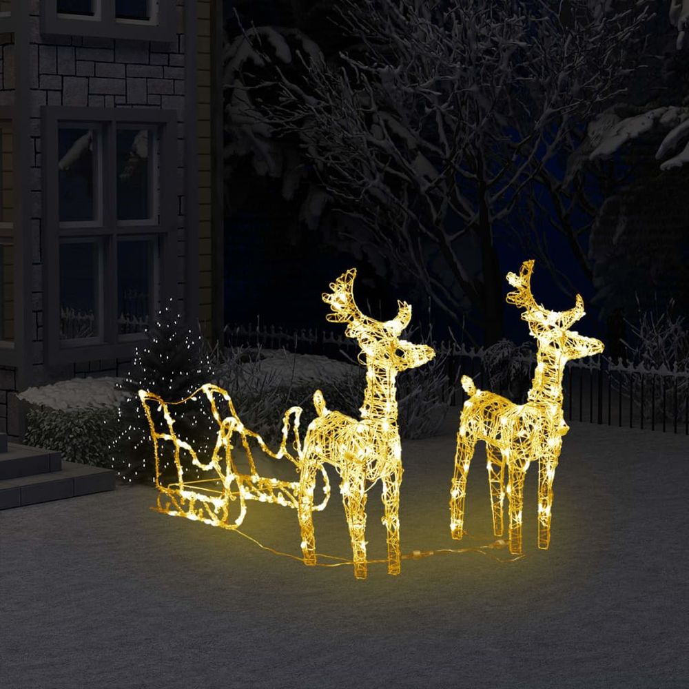 Reindeers & Sleigh Christmas Decoration 160 LEDs 130 cm Acrylic - anydaydirect