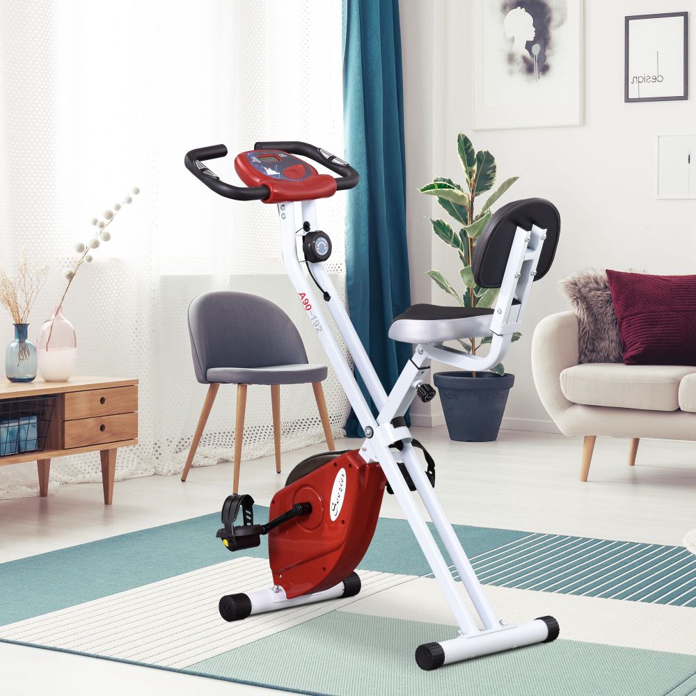 Magnetic Resistance Exercise Bike Foldable LCD Adjustable Seat Red - anydaydirect