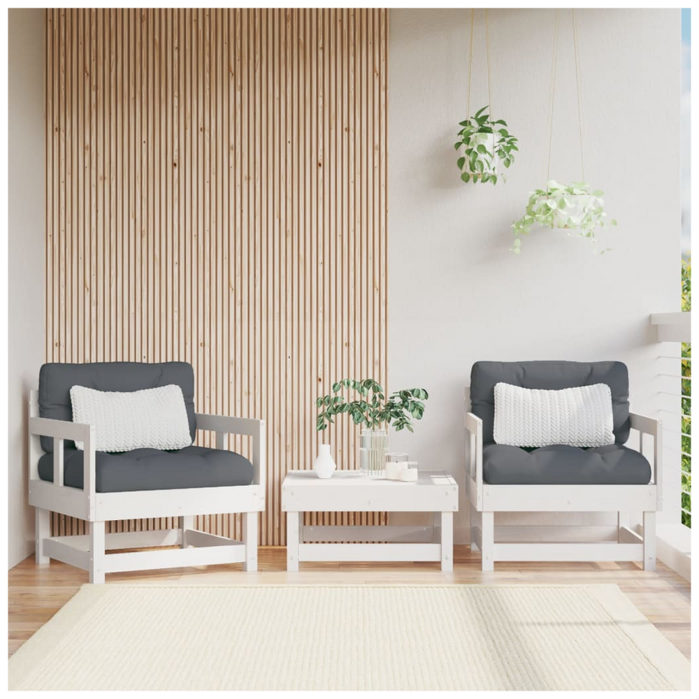 vidaXL Garden Chairs with Cushions 2 pcs White Solid Wood Pine - anydaydirect