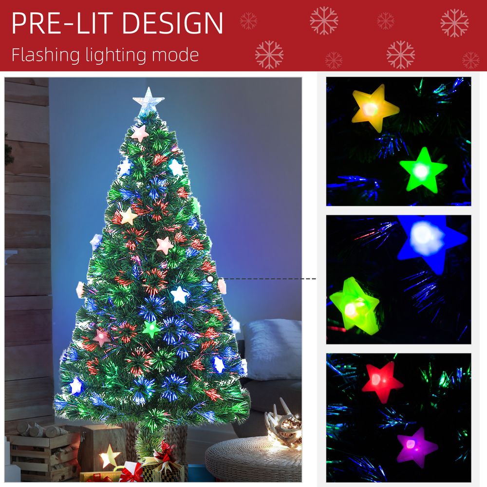 5FT Prelit Artificial Christmas Tree Fibre Optic Star LED Light Xmas Deco Green - anydaydirect