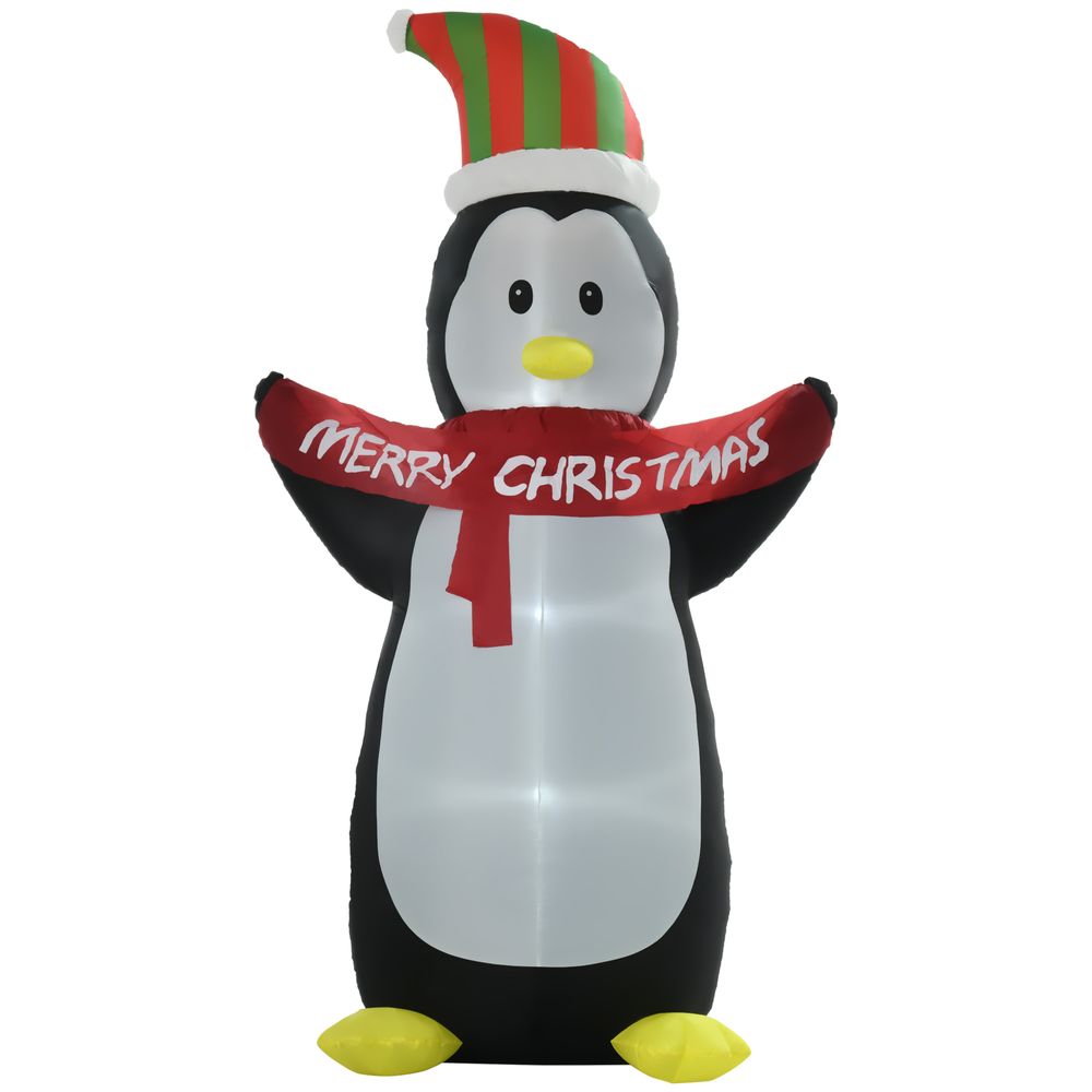 HOMCOM 8ft Inflatable Penguin & Christmas Banner Decoration Inner LED Lights - anydaydirect