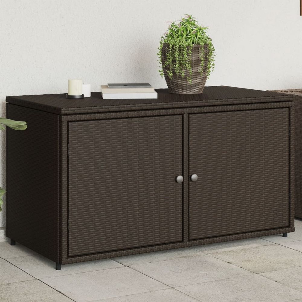 vidaXL Garden Storage Cabinet Brown 110x55x60.5 cm Poly Rattan - anydaydirect