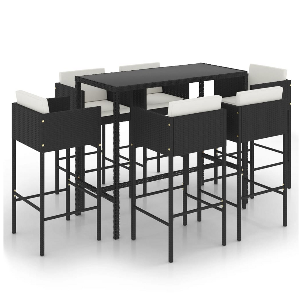 7 Piece Garden Bar Set with Cushions Poly Rattan Black - anydaydirect