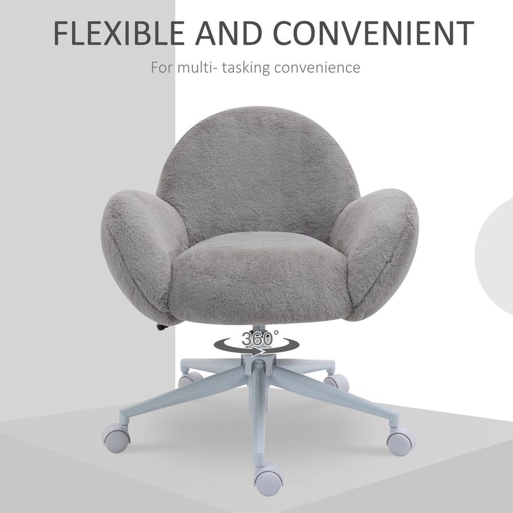 Fluffy Leisure Chair Office Chair w/ Backrest and Armrest for Bedroom Grey - anydaydirect