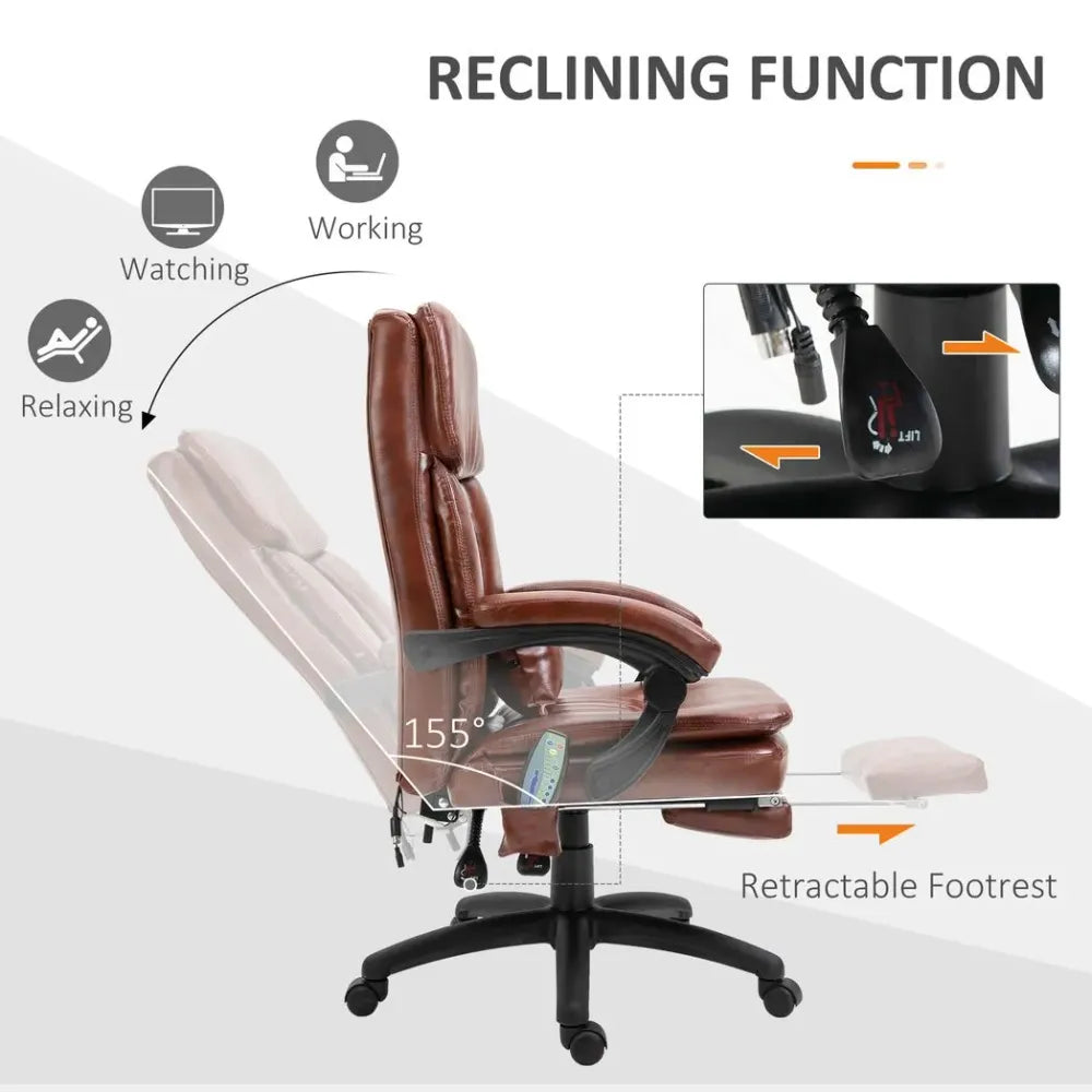 Ergonomic Office Chair w/ 7 Massage Points Headrest Armrest Footrest Brown - anydaydirect