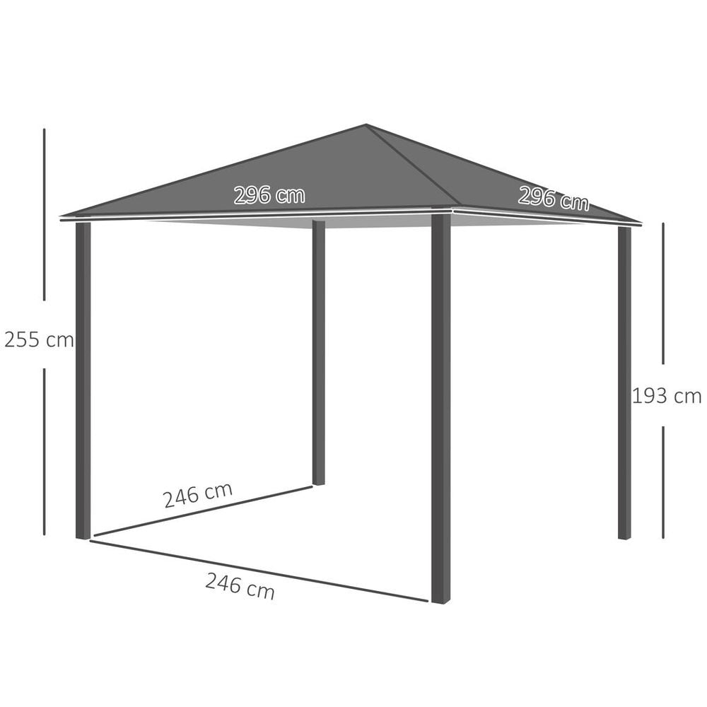2.6m Outdoor Gazebo Steel Wood Grain Frame Mesh Curtain Sidewalls Sun Shelter - anydaydirect