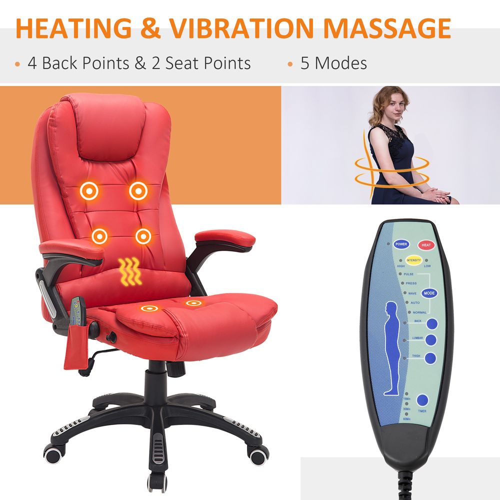 HOMCOM Heated Vibrating Massage Office Chair with Reclining Function, Red - anydaydirect