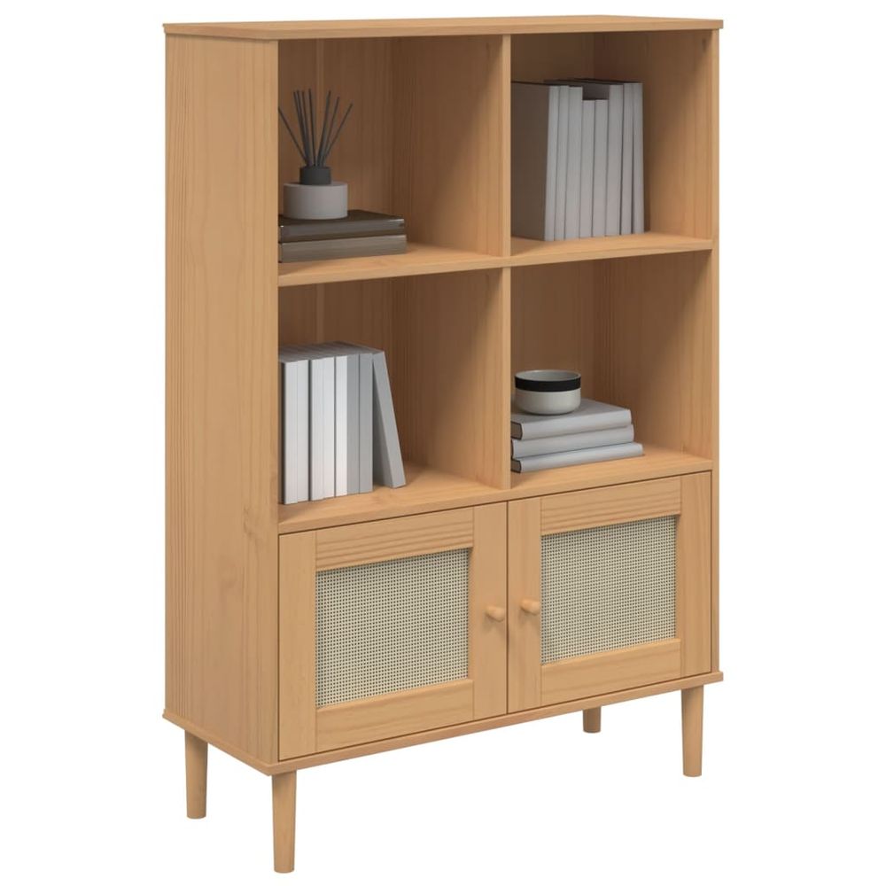 vidaXL Bookcase SENJA Rattan Look Brown 90x35x130 cm Solid Wood Pine - anydaydirect