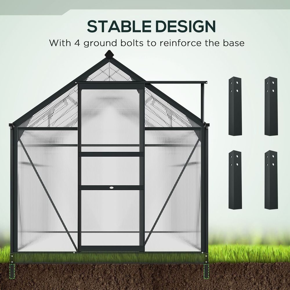 Polycarbonate Walk-In Garden Greenhouse Aluminium Frame w/ Slide Door 6 x 10ft - anydaydirect