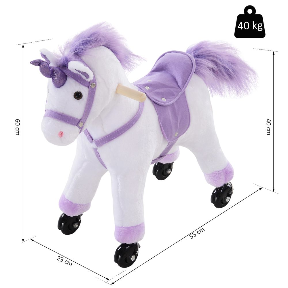 Kids Plush Ride-On Unicorn Walking Horse Toy Realistic Sound Handlebar - anydaydirect