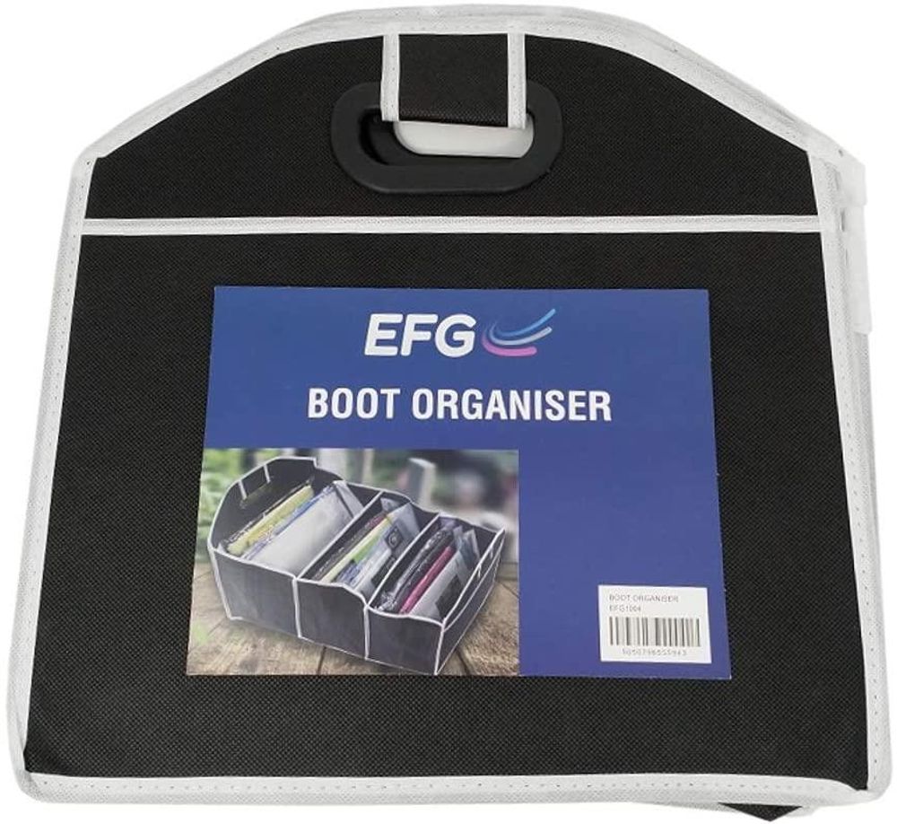 EFG Housewares EFG1004 EFG 2 in 1 CAR Boot Organiser Shopping Tidy Heavy Duty Collapsible Foldable Storage, Black - anydaydirect